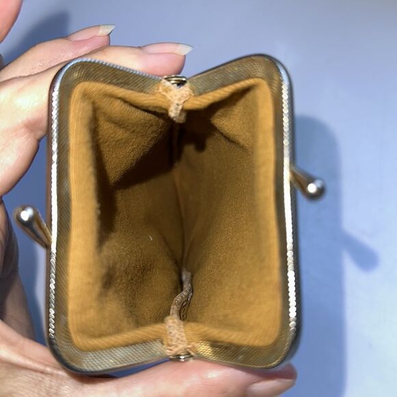 Vtg navy blue, brown & cream cloth snap top glasses case/cigarette holder - Picture 3 of 4